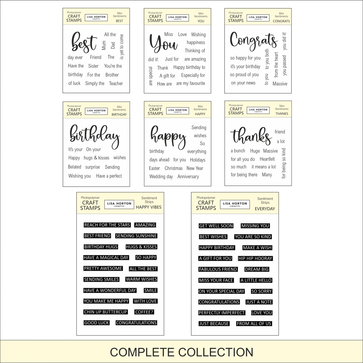 Lisa Horton Crafts Mini Sentiments and Sentiment Strips Complete Collection