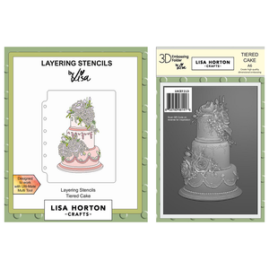 Lisa Horton Crafts Tiered Cake A6 3D Embossing Folder, Die and A6 Layering Stencils Bundle