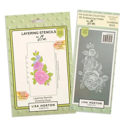 Lisa Horton Crafts Climbing Rose DL 3D Embossing Folder and Layering Stencil Bundle