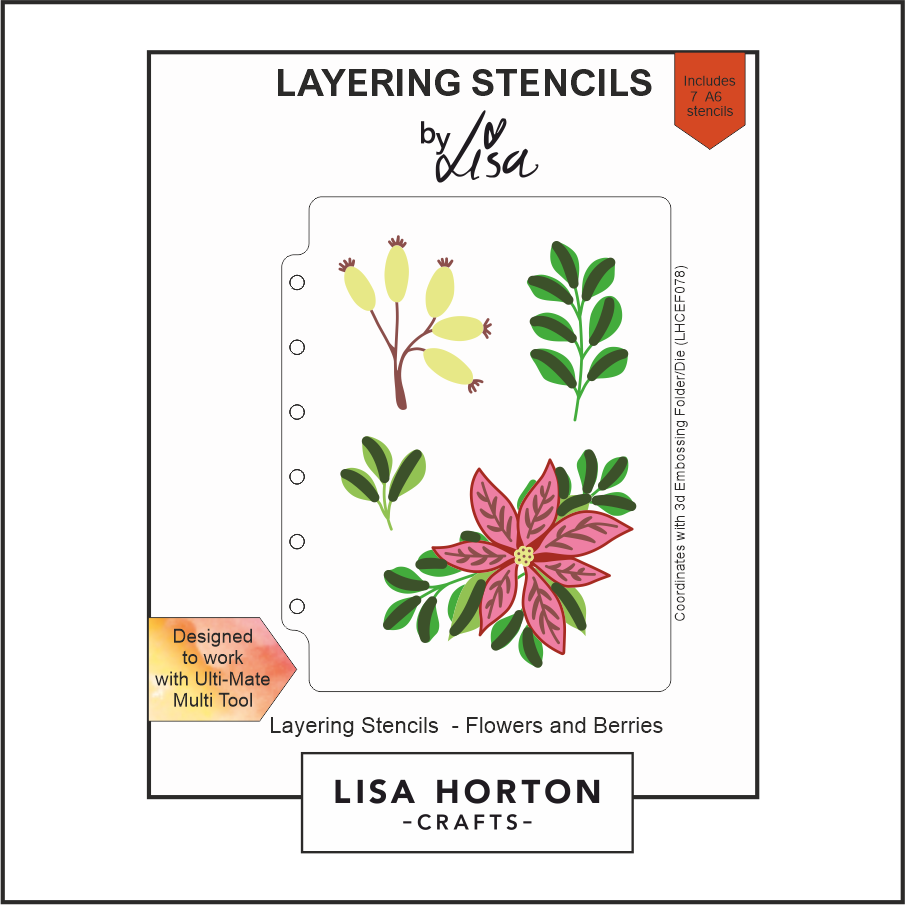 Lisa Horton Crafts Festive Flowers & Berries A6 Layering Stencils