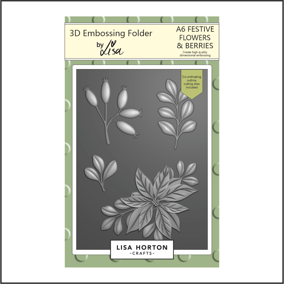 Lisa Horton Crafts Festive Flowers & Berries A6 3D Embossing Folder with Die