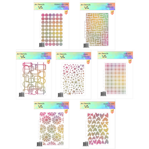 Lisa Horton Crafts Set of 7 Stencils - Stars, Checked, Groovy, Pennies, Maze, Bloom and Heart