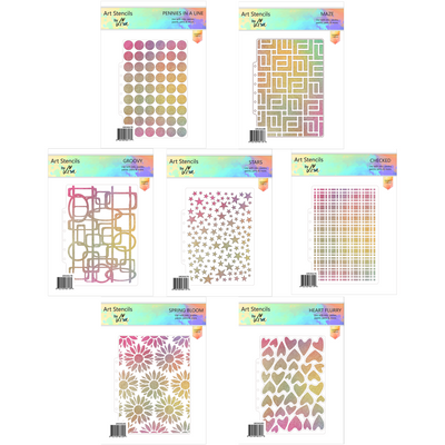 Lisa Horton Crafts Set of 7 Stencils - Stars, Checked, Groovy, Pennies, Maze, Bloom and Heart