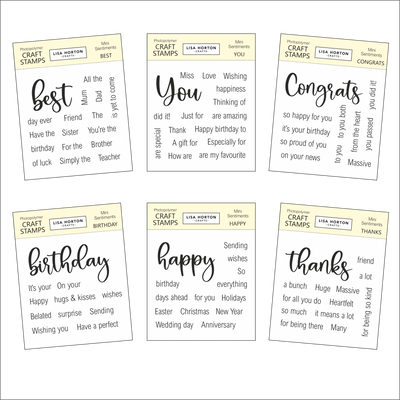 Lisa Horton Mini Sentiments - Complete Set of 6 Stamps