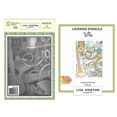 Lisa Horton Crafts Musical A6 3D Embossing Folder and A6 Layering Stencil Bundle