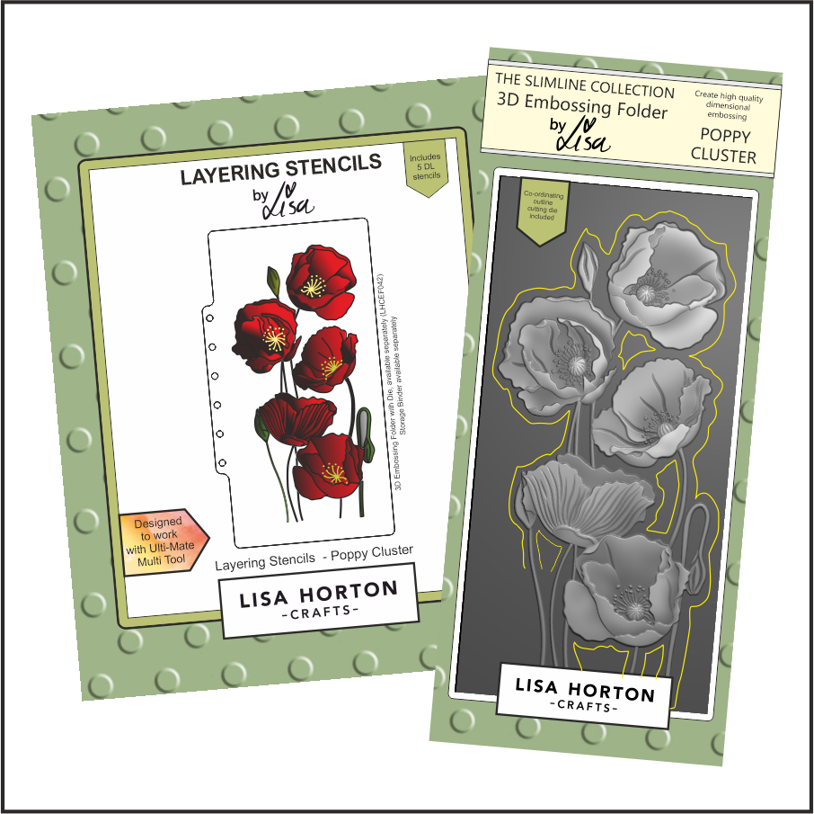 Lisa Horton Crafts Poppy Cluster DL 3 D Embossing Folder and DL Layering Stencils Bundle