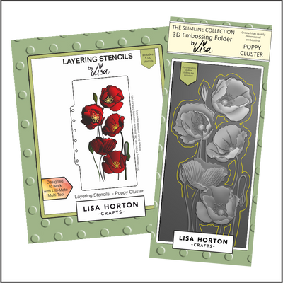 Lisa Horton Crafts Poppy Cluster DL 3 D Embossing Folder and DL Layering Stencils Bundle