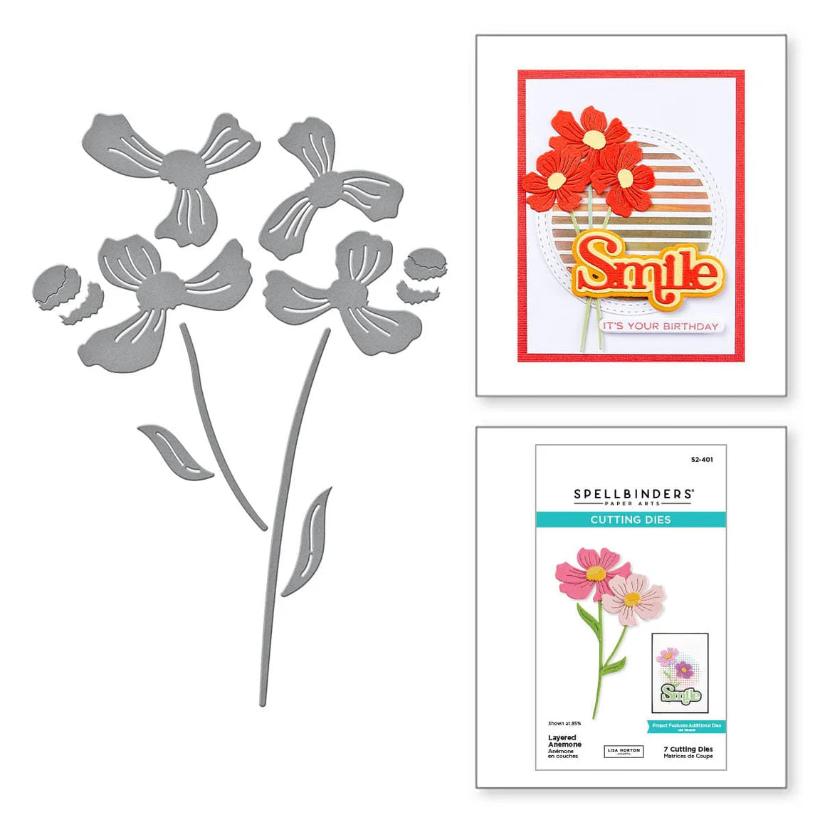 Spellbinders x Lisa Horton Crafts Spotlight Frames and Florals - Layered Anemone Die Set