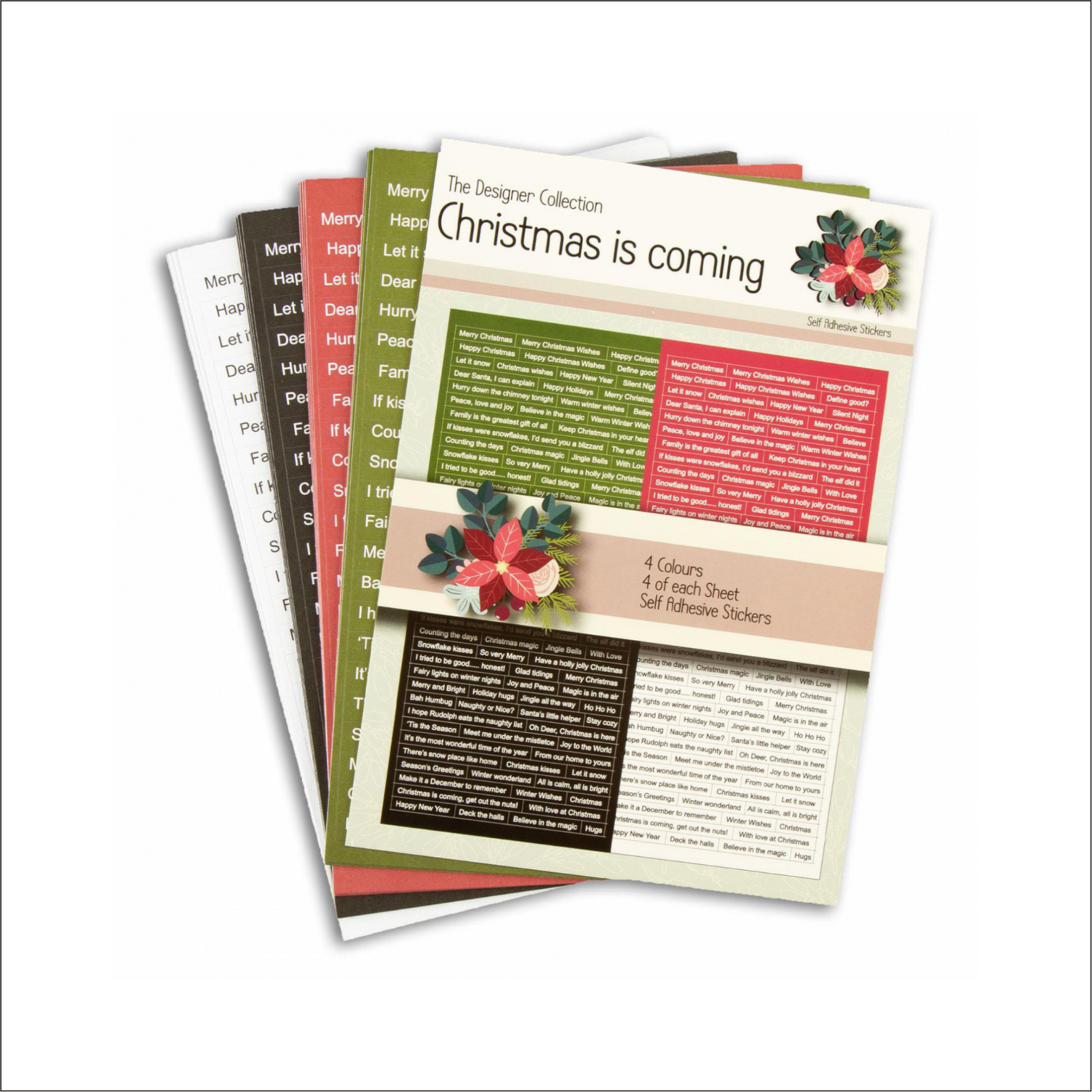 Lisa Horton Crafts Christmas Is Coming Self Adhesive Stickers - 4 x Colours, 4 x Sheets of Each